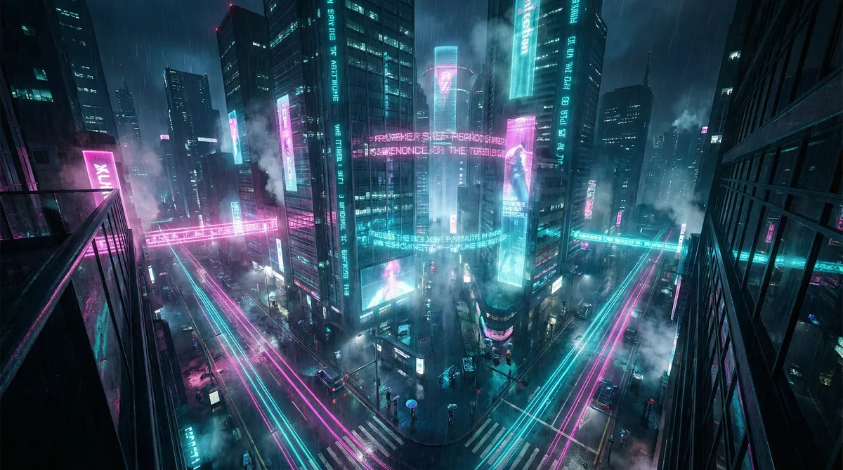 手机看片5 竖屏短剧平台首页背景 - 赛博朋克都市夜景